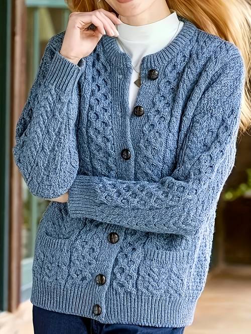 plus size womens casual cardigan sweater comfortable long sleeves geometric pattern round neck button details fall winter autumn wardrobe casual fit sweater textured sweater sweater