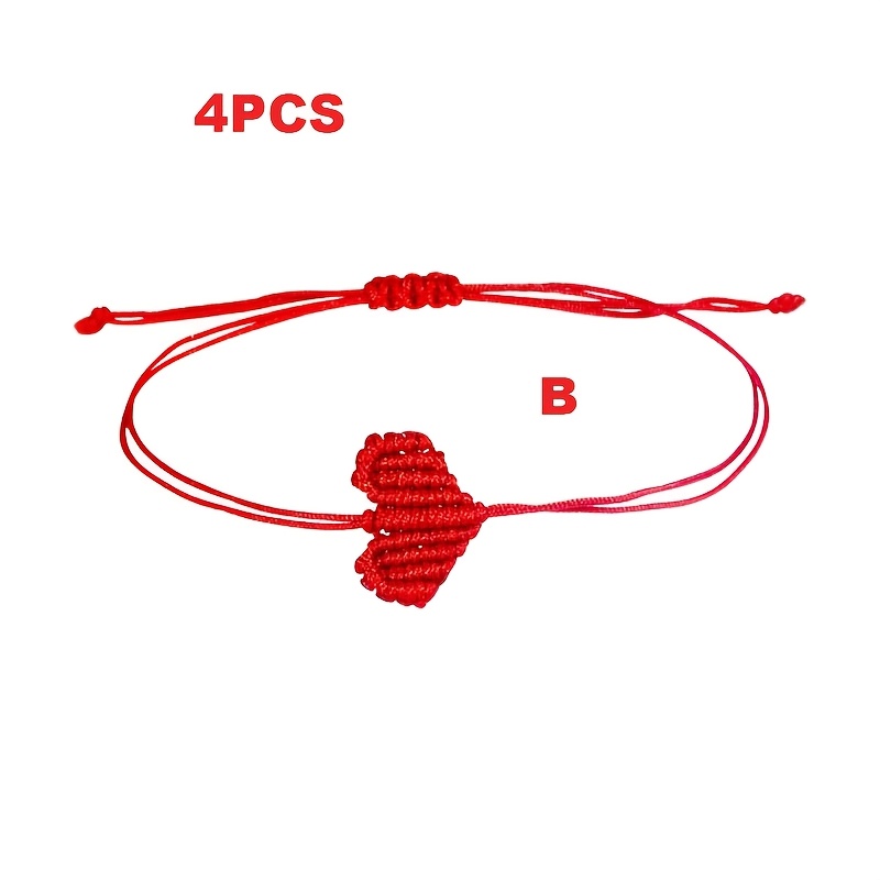 4pc Handmade Heart-Shaped Adjustable Bracelet Set, Colorful