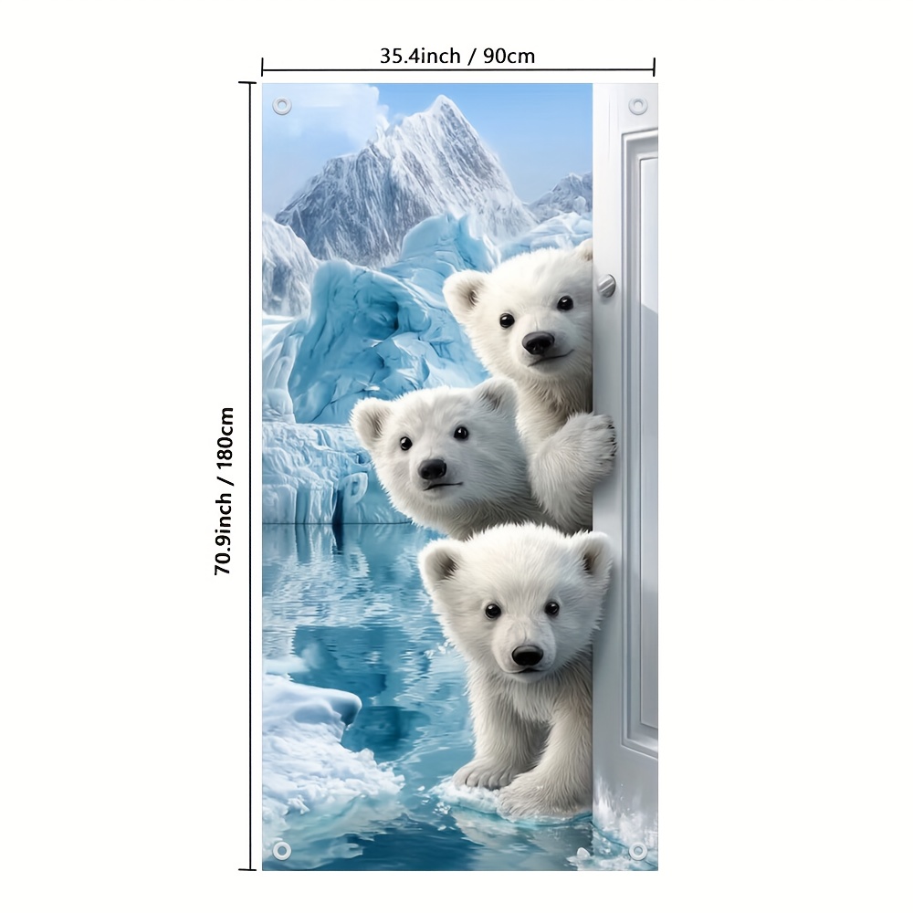 TEMU 2d Flat, 2d Door Banner, 1pc 2d Flat Printing 3 Polar Bear Pattern Door Banner, No Power Needed, Home Decoration, Multi-use For Indoor/outdoor