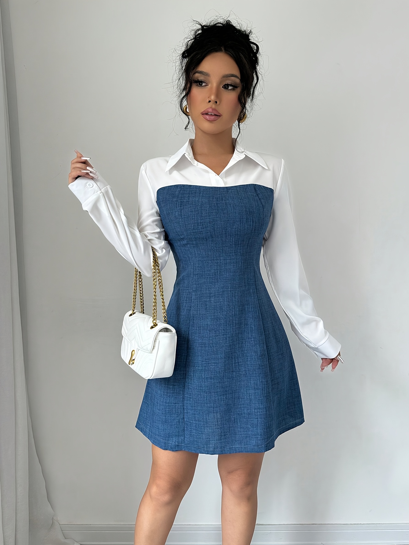 vestido corto elegante larga denim mujer Temu Guatemala