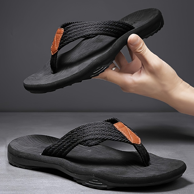 

Men's Oversized Striped Flip-flops - Non-slip Eva Sole, Comfortable Slides For Indoor/outdoor Use, Ideal For Beach & Street Walking