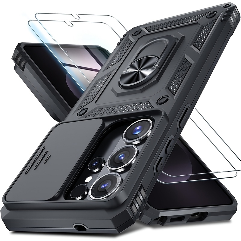 Image of Phone Case: 3pcs[1 Phone Case With 2x Protectors] Shockproof Phone Case Suitable For S26 Ultra S26 Plus S26 S25 S24 Ultra S23 Ultra Fe Slide Camera Lens Protection Ring Stand Phone Cover