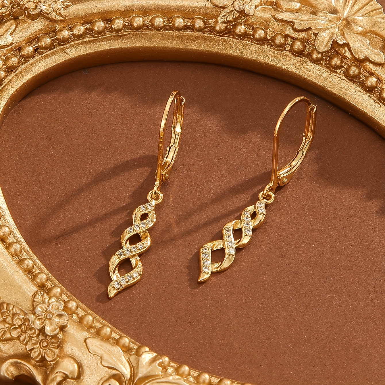 TEMU A Women's 18k Gold-plated Braided Twisted Ear Cuff With Embedded Synthetic Zirconia Long Earrings, Featuring A Simple, Elegant, And Versatile