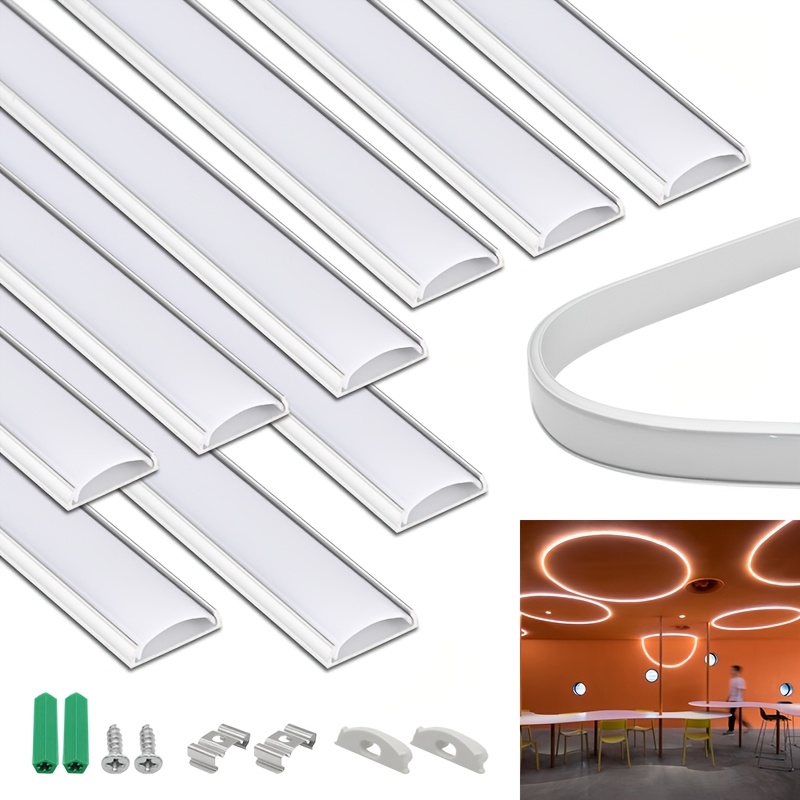 TEMU 10pcs In A Pack. 50cm/19.68inch U-shaped Led Pathway. Silvery Light Trough. White Light Cover. Includes Installation . Led Light Strip Base