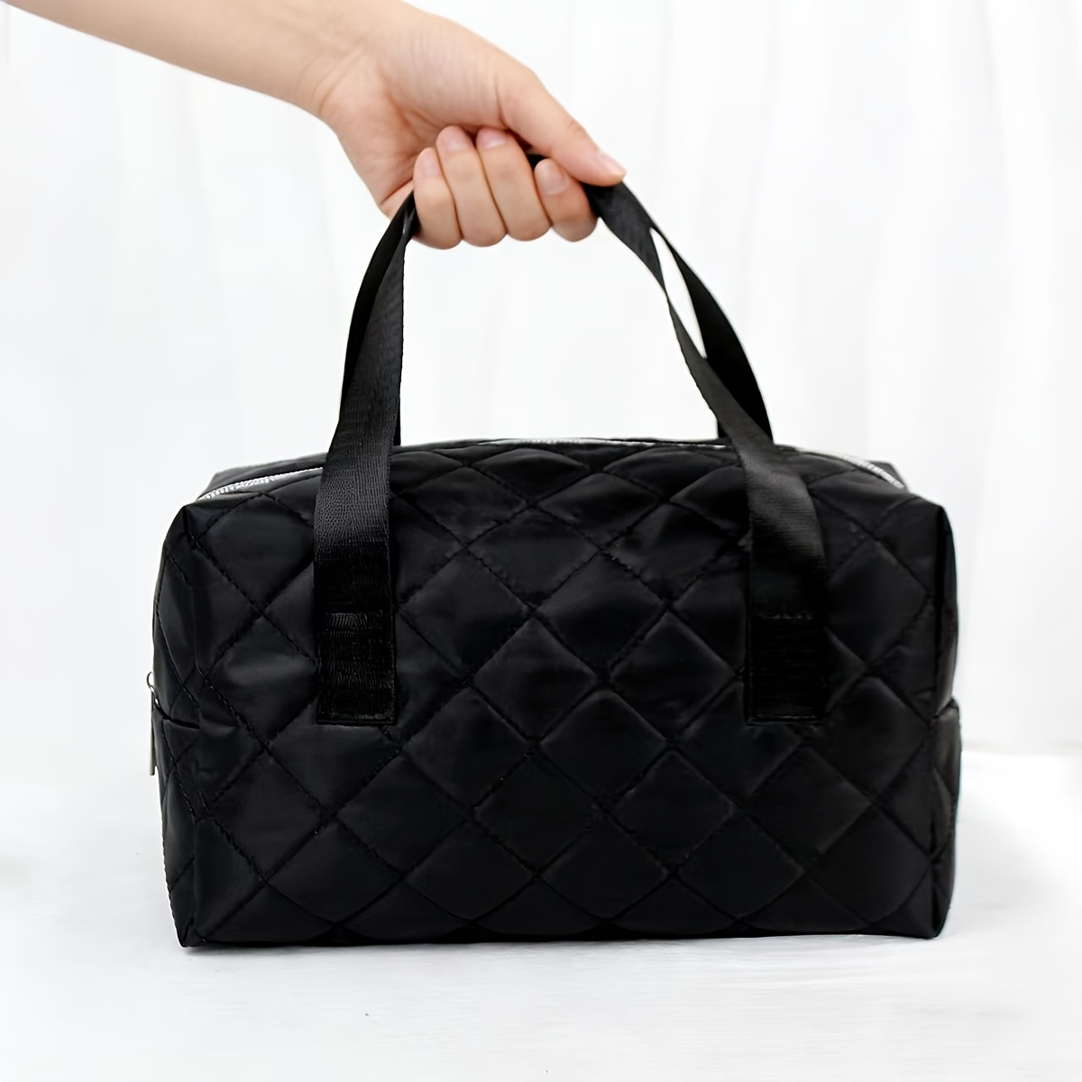 TEMU Borsa portatrucchi ed elegante, design con motivo e cerniera argentata, manici a impugnatura, pochette per articoli da toeletta, borsa