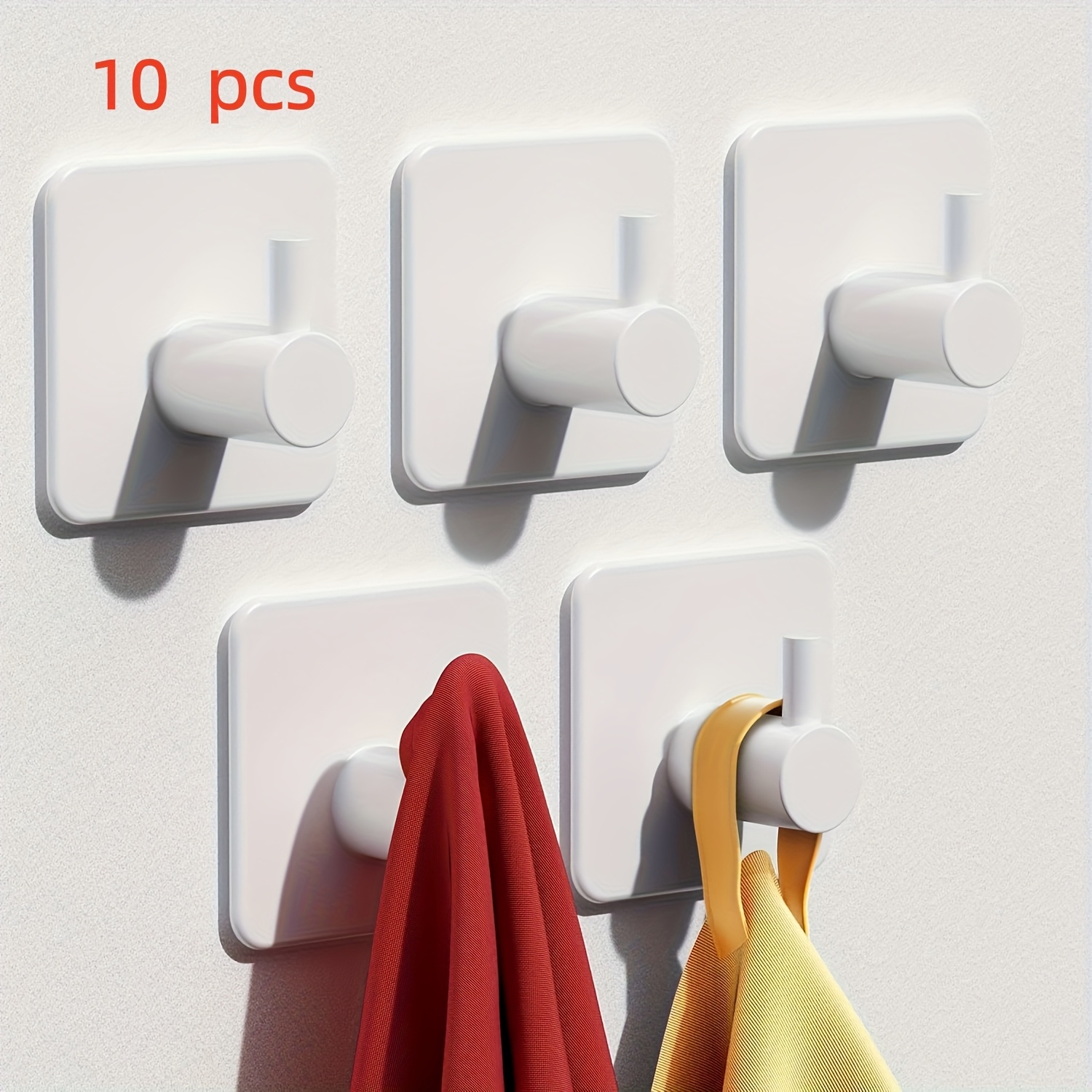4/10pcs Modern White Wall Hooks - Strong Adhesive, For Kitchen, Bathroom, Shower, And Coat Rack, Stylish Wall-mounted Design
