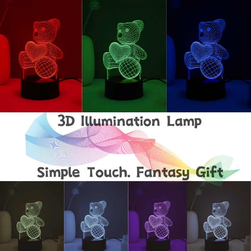 1pc 3d Teddy Bear Night Light, 7 Color & 4 Flash Mode, Modern Acrylic ...