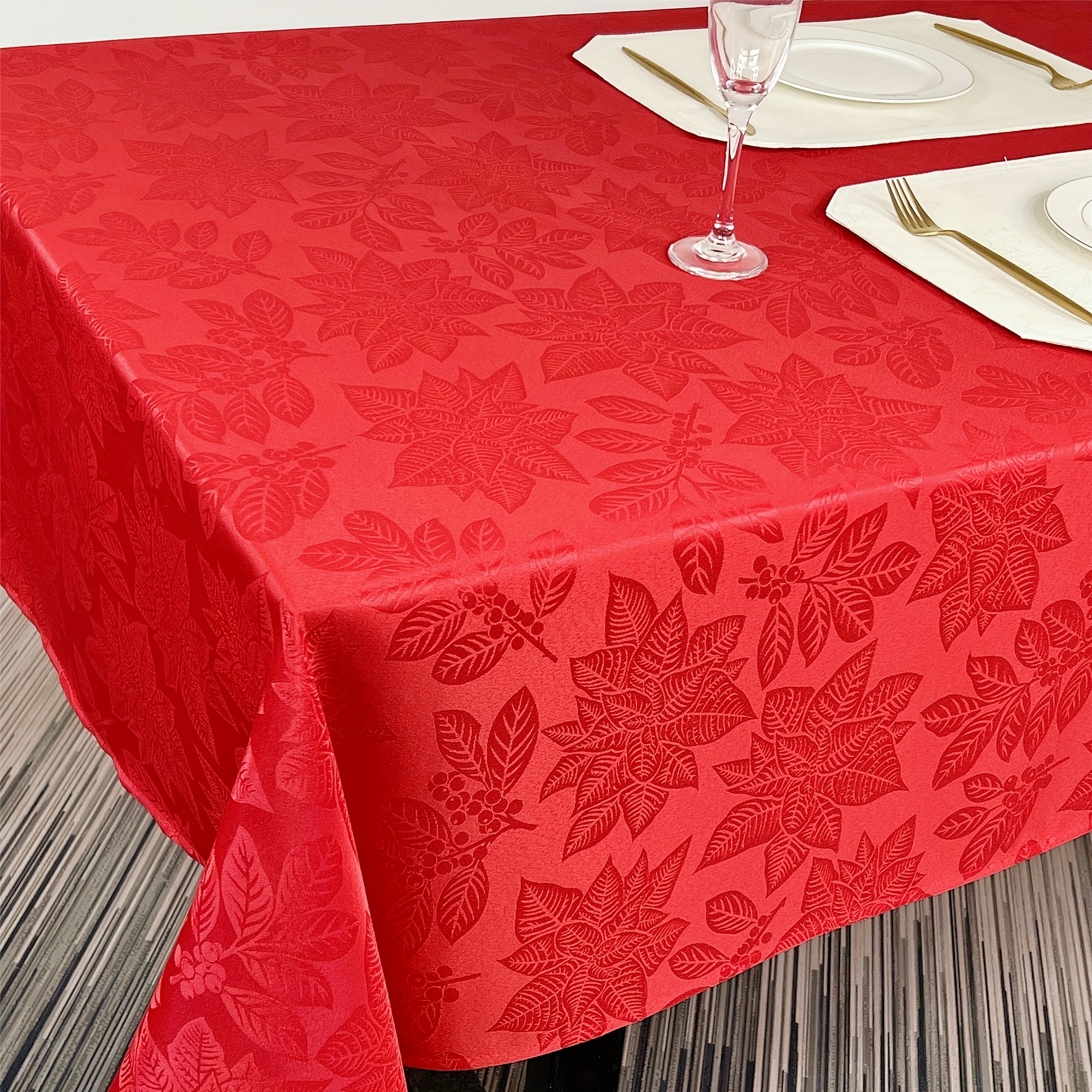 1pc Christmas Rectangle Tablecloth 60x84 Inch, Jacquard Table Cloth, Washable Decorative Fabric Table Covers For Dinner, Parties, Indoor And Outdoor, Red
