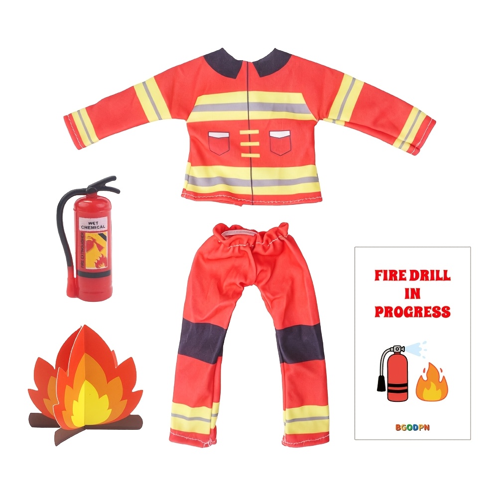 TEMU Conjunto de disfraz de bombero con accesorios de elfo navideño, decoraciones de figuras festivas