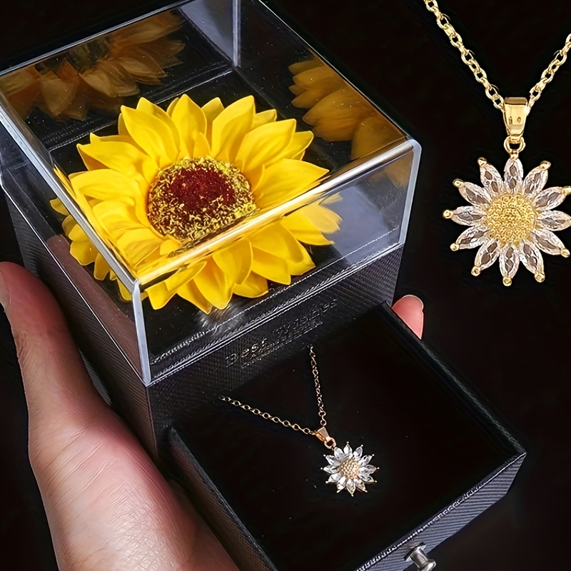 

Luxury Sunflower Necklace Gift Set With Elegant Box - Perfect 'i Love You' Present For Her On Valentine's, Day,