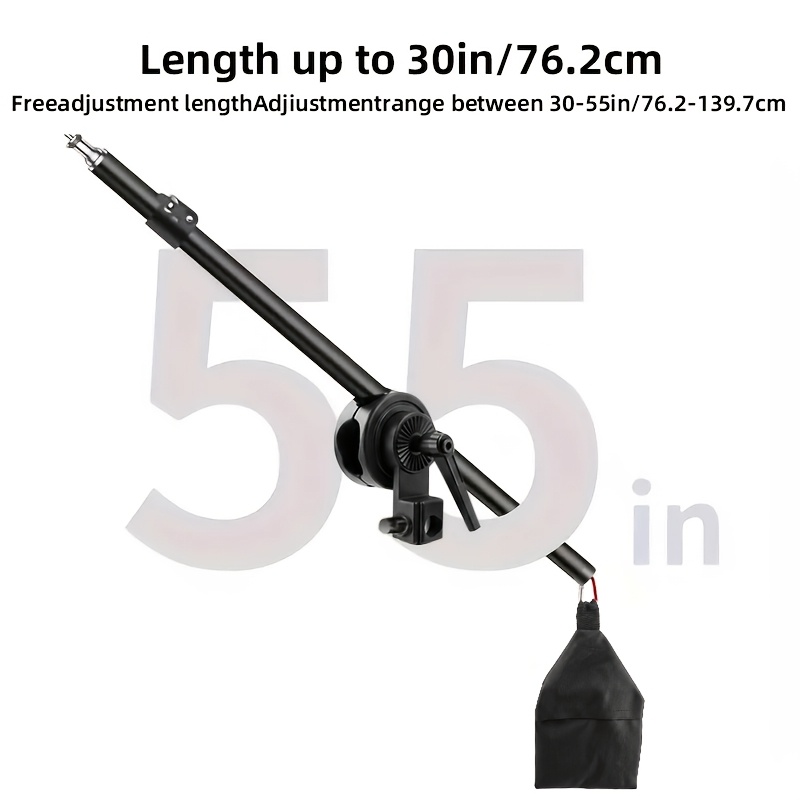 TEMU Support de lumière télescopique portable, bras réglable 30-55 pouces, avec sac de sable et adaptateur de pivot de trépied universel, pour studio