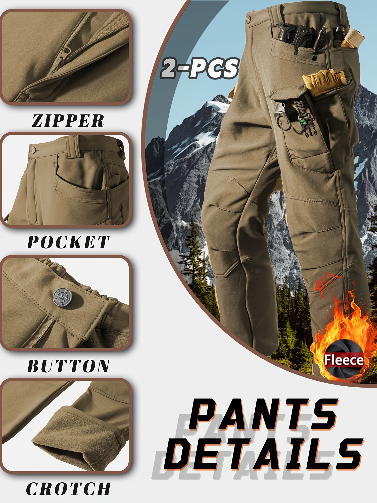 Men's Windproof Hooded Jacket & Insulated Cargo Pants Set