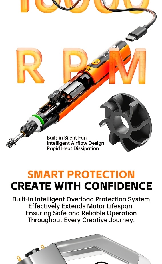 lcd wireless rotating device 6 speed adjustable speed usb quiet fan with   heat dissipation led work light professional for polishing drilling and carving Product details 9