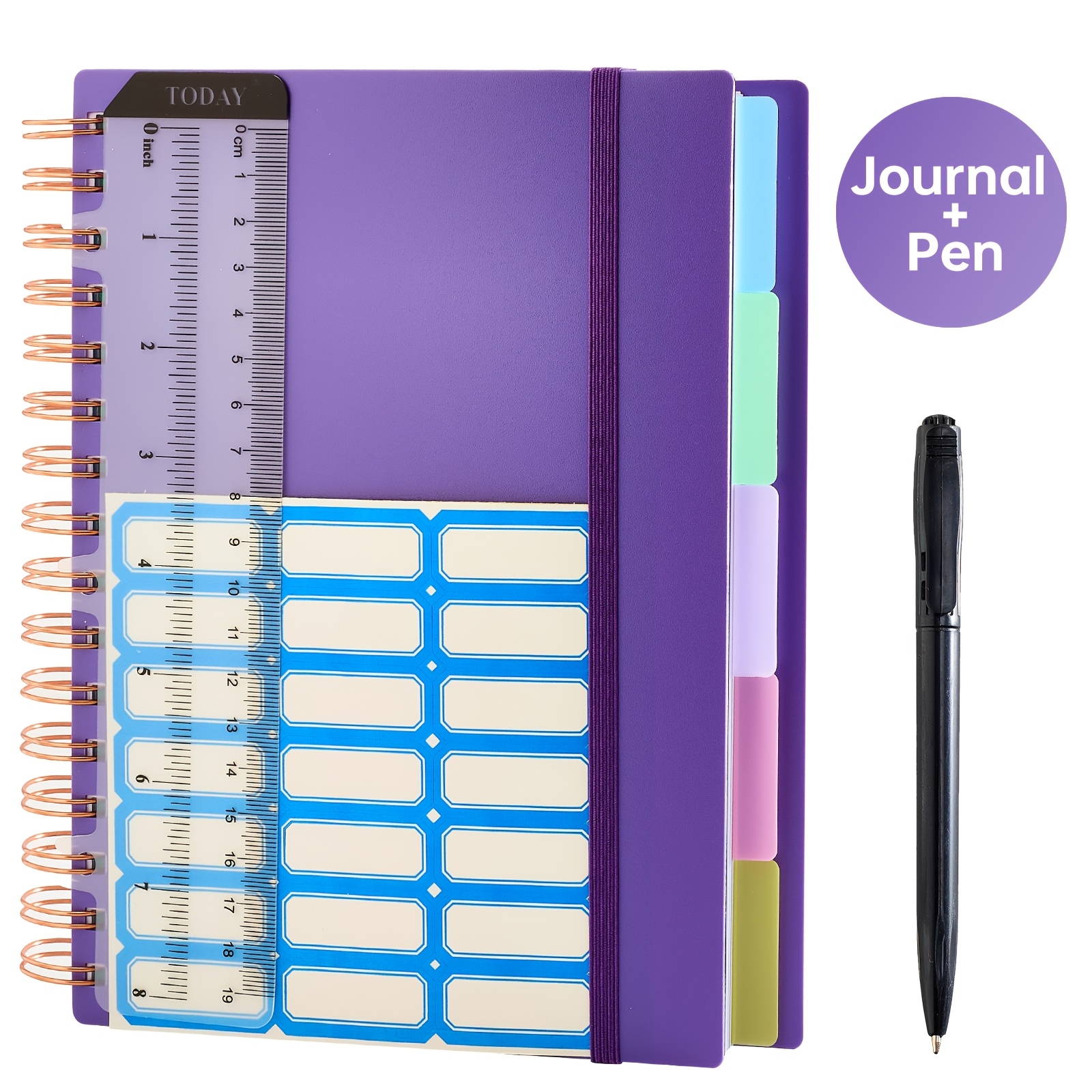TEMU A5 Spiral Lined Planner Journal, Pp Hardcover, 240 No-bleed Thick Pages, With Divider Tabs, Free Ruler And Stickers, Undated Daily Notebook For