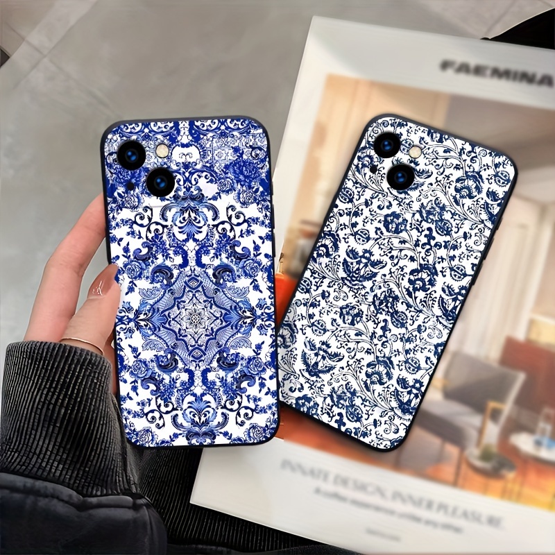 

Blue And White Porcelain Pattern Tpu Soft Case For Iphone Series, Shockproof Anti-drop Protective Phone Cover, Elegant Floral Design Accessory - Compatible With Multiple Iphone Models