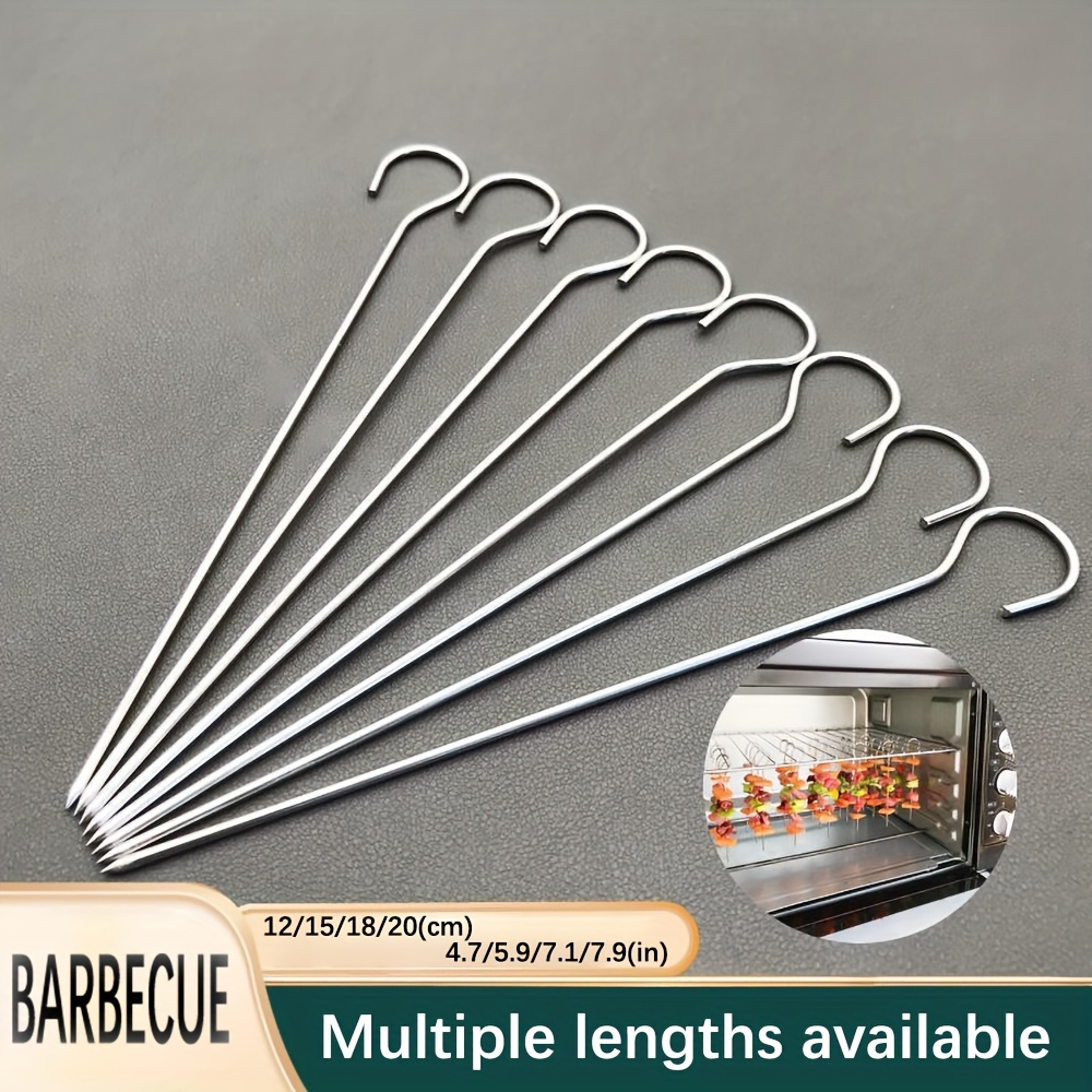 

10pcs Stainless Steel Skewers, 10pcs Set Of Flat Metal Skewers, Stainless Steel Skewers With Hook Handle For Barbecue, Oven Accessories, 4 Lengths From