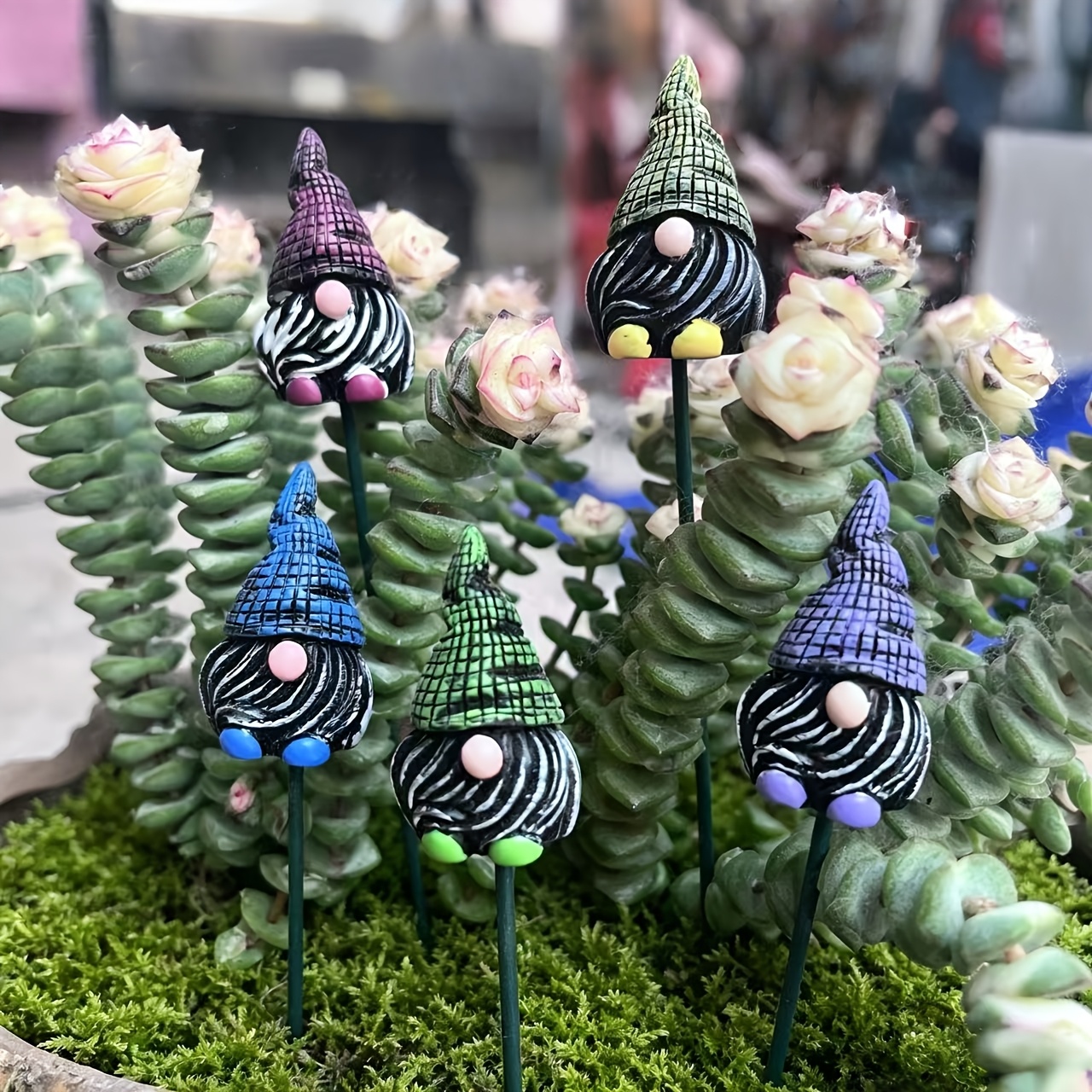 [3d] 1 Set/5pcs Five-color Dwarf Flower Pot Decorations, Courtyard Decor, Mysterious Garden Floral Arrangement