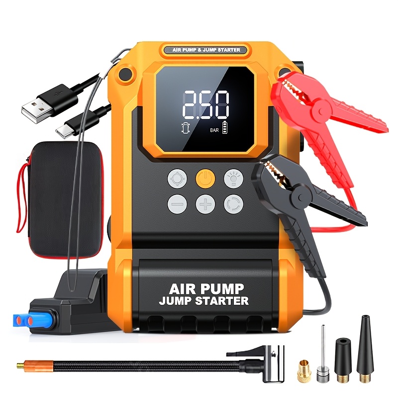 

3000a Portable Jump With Air Compressor, 18w Fast Charging, 150psi Fast Inflating, Up To 8.5-liter Gas And 6.5-liter Diesel Engines, Clip, 3 Emergency Lighting, Portable , Best Gift For .