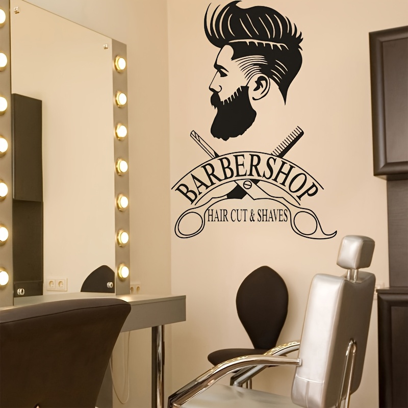 1pc barber shop window decal stylish matte vinyl haircut shave logo sticker with scissors design     for glass   salon or home barber decor barber shop decor stylish salon logo self  decal