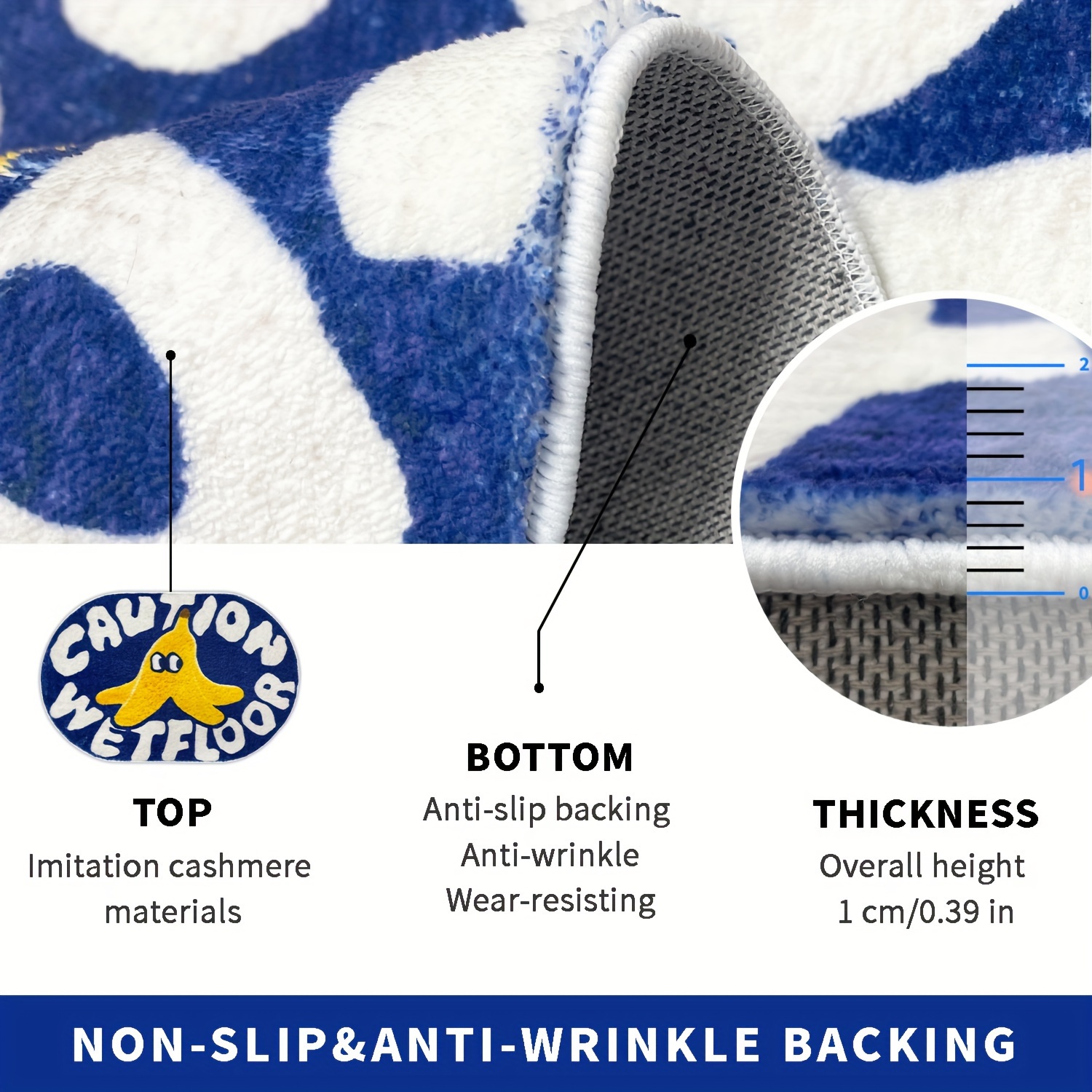 1pc blue cartoon creative caution wet floor carpet soft and comfortable   cashmere material tpr non slip bottom back suitable for bathroom laundry room kitchen washstand creative door mat and other indoor home carpet decoration oval cute   bath rug Product details 8