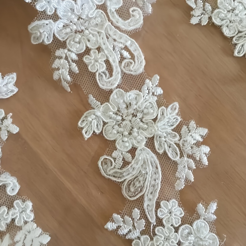 1 Yard White Beaded Sequin Lace Bridal Decor Trims