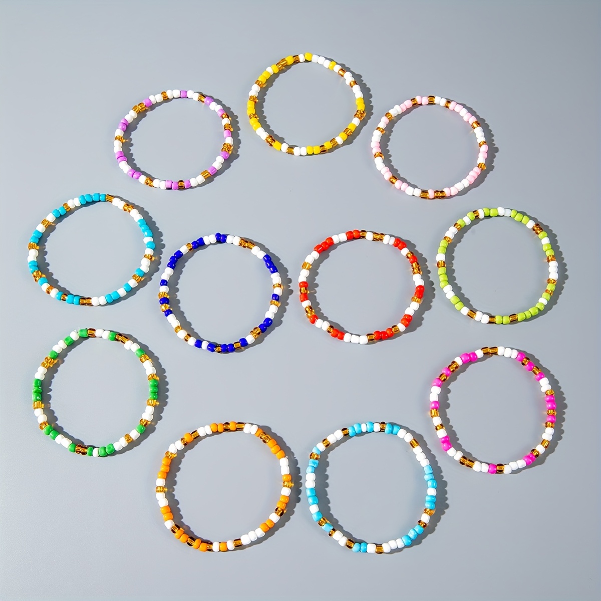 11pcs Boho Beaded Bracelet Set Dopamine Hues Stackable Seed Bead Jewelry