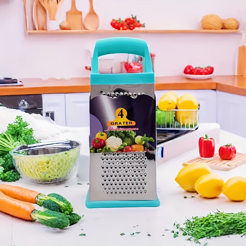 TEMU Cheese Grater With Handle, Box Grater, Stainless Steel Vegetable Grater, Multifunctional Potato Grater, Ginger Mesher, Household Cheese Slicer,