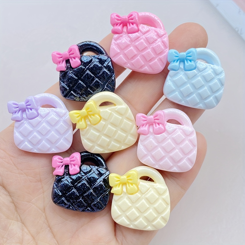 

6-pack Resin Bow Bag Charms, Mixed Vibrant Colors, Flat Back Stone Pendant For Scrapbooking, Diy Crafts, Keychains, Jewelry Making - Cute Decorative Accessories With Application