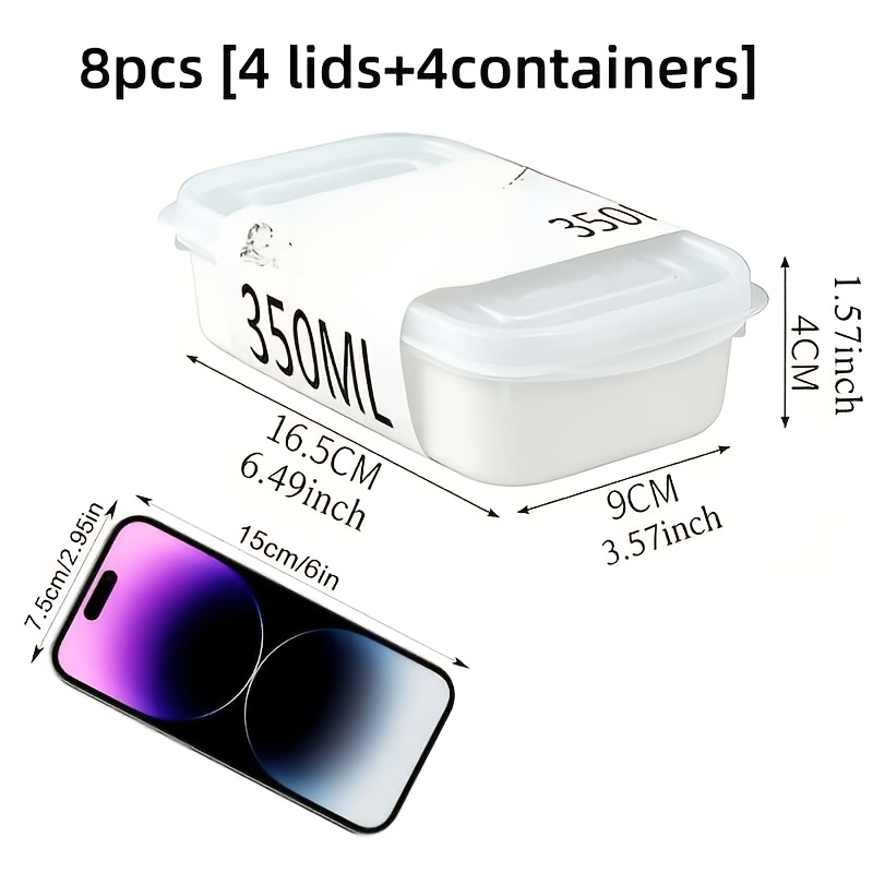 TEMU Juego de 8 piezas: + 4 recipientes, recipientes de almacenamiento de repuesto para refrigerador, para preparación y almacenamiento de alimentos,