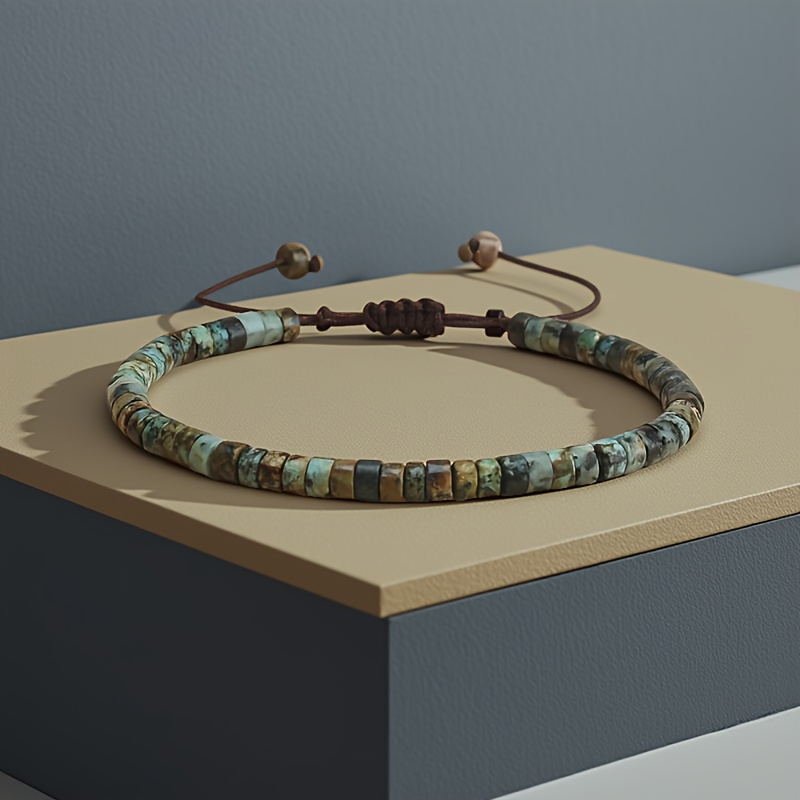 E-shop Herrenarmband aus natürlichem afrikanischem Kiefernstein, handgefertigt, mit Perlen besetzt, verstellbar, geflochten, Vintage