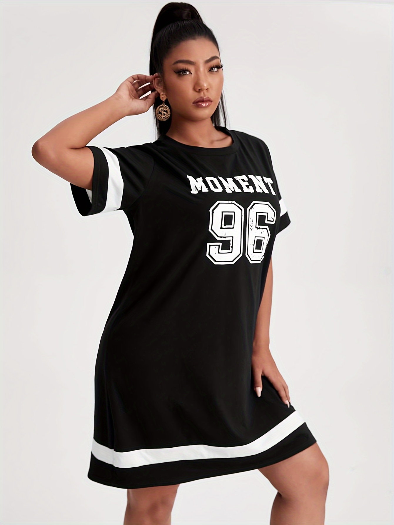 plus size plus size oversized t shirt dress black white - Temu Germany