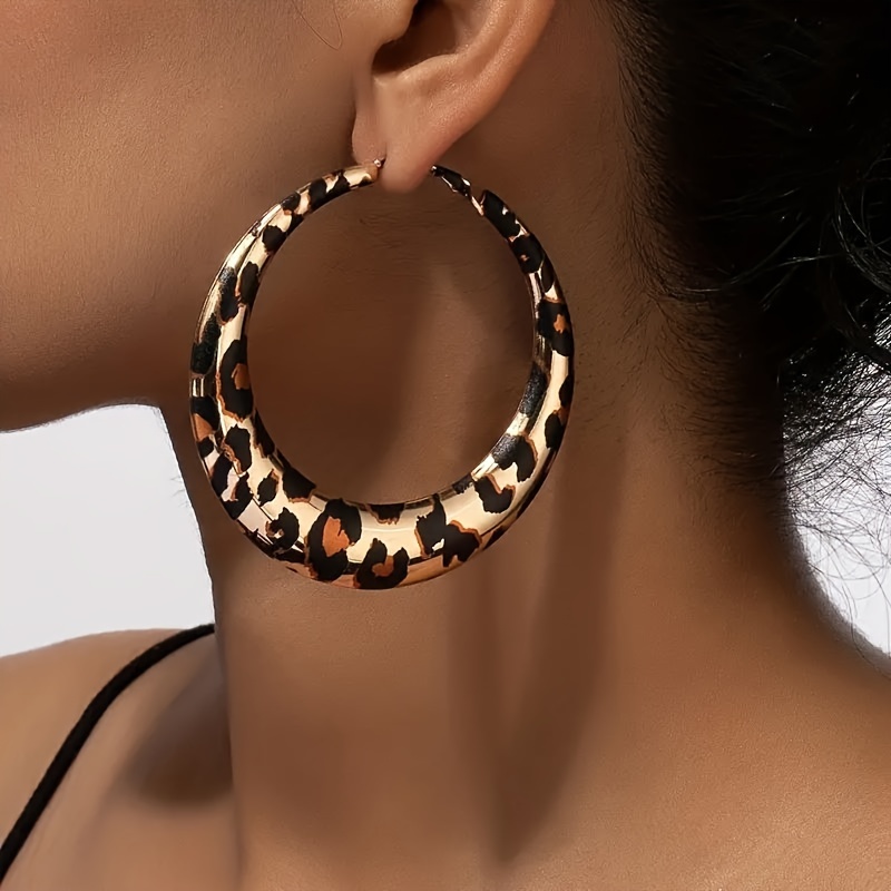 

1 Pair Fashionable Vintage Bohemian Style Leopard Print Hoop Earrings, Elegant Retro Circle Hoop Earrings For Women Ear Accessories