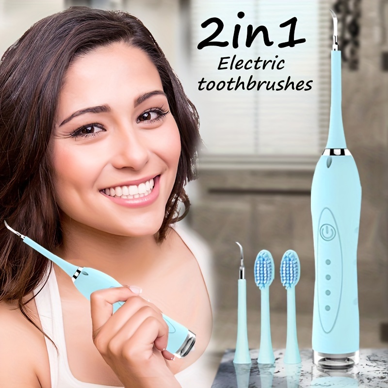 

1pc Teeth Cleaning Tool With Light, Removal Tool, 2-in-1 Electric Toothbrush, Teeth Protection Tool With 2 Interchangeable Tips And 2 Toothbrush Heads, Teeth Cleaner With And Tooth Odor Remover