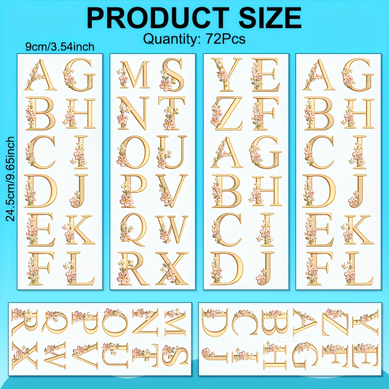 TEMU Lot de 72 papiers DTF UV pour porte-clés, motif floral et lettres en doré clair - Transfert vibrant et imperméable avec attrape- et floraux,