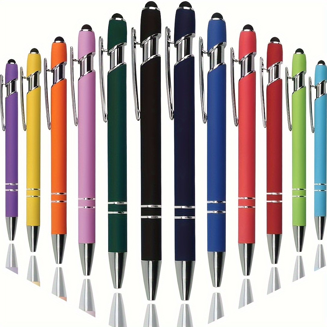 

4pcs, 12pcs Of Ballpoint Pens With Touch Pen, Quick-drying , 2-in-1 , Medium Tip 1.0mm, Smooth , With Clip - The For School And Office Supplies