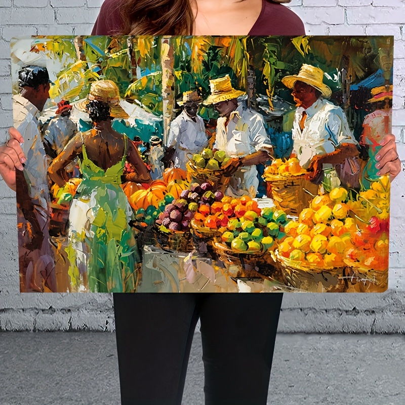 

Tropical Market Scenario Fruit Stall Wooden Framed Canvas Painting Wall Art Prints For Home Decoration, Living Room & Bedroom, Festival Party Decor, Gifts, Ready To Hang