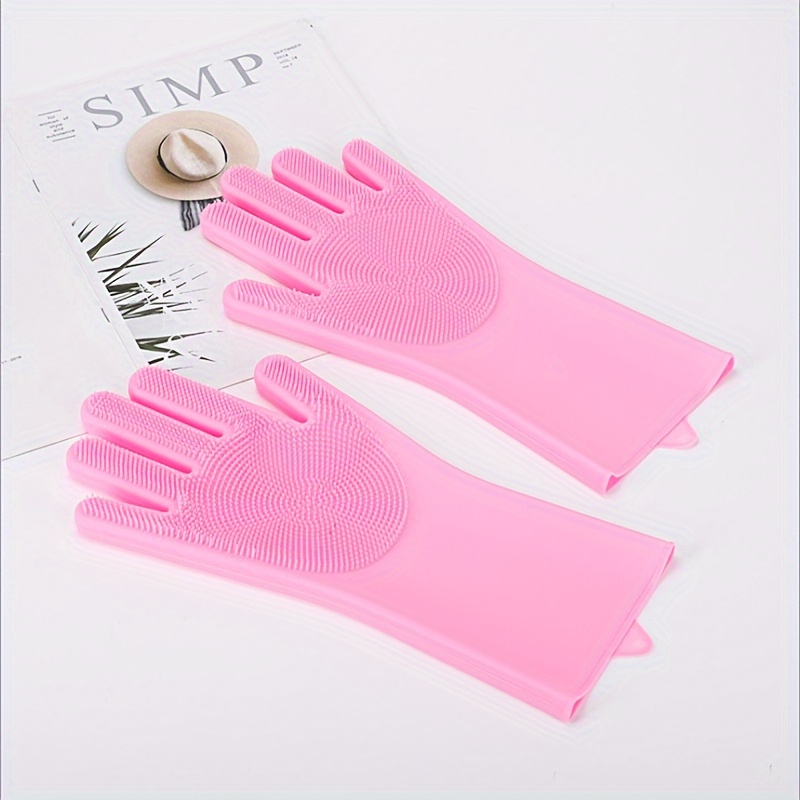  COOLJOB Patented Pet Grooming Gloves, Pet Shampoo Bathing Brush  for Women, Gentle Deshedding Brush Glove, Hair Removal Mitt for Cat, Dog,  Horse, Rabbit, 595 Rubber Tips，Black & Pink, One Pair, Small 