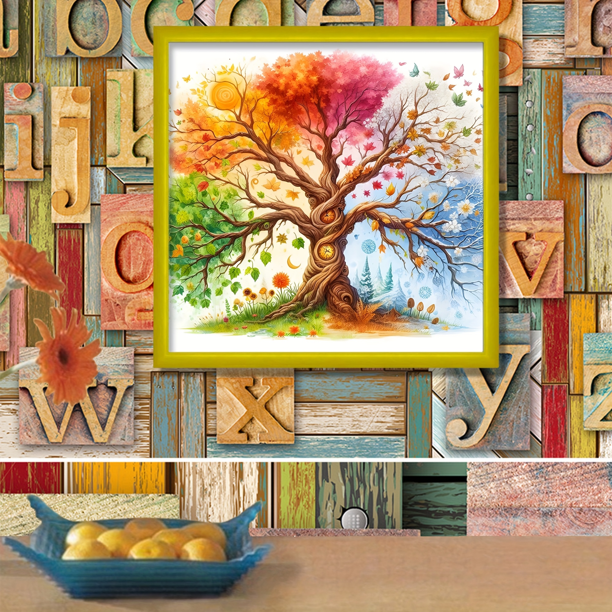 Creative Four Seasons Tree Theme Cross Stitch Painting Kit, DIY Art Needlework