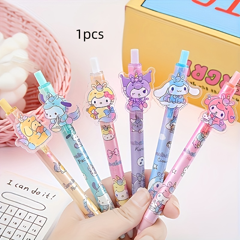 

1pc Stylo Pinceau Gel Sanrio - Encre à Séchage Rapide, Universitaires, Matériau Plastique, Plumes, Designs de la Série Licorne pour Fournitures Scolaires et Cadeaux