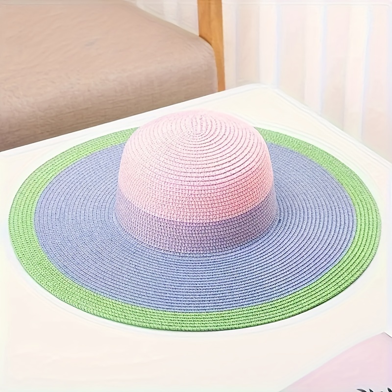 New Round Top Straw Hat for Women Summer Sunshade Hat for Beach Vacation Sun Protection Beach Hat,Temu