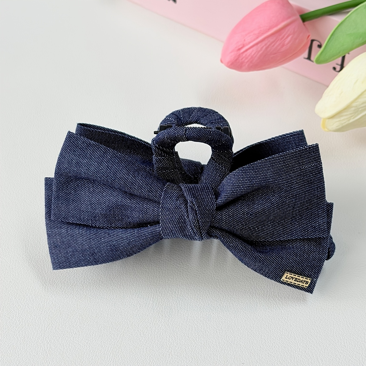 TEMU 1pc Women's Gentle And Elegant -colored Bow Bowknot Hair Claw Clip, Fashionable Back-of-head Ponytail Hair Clamp, Shark Clip Hair Accessory For