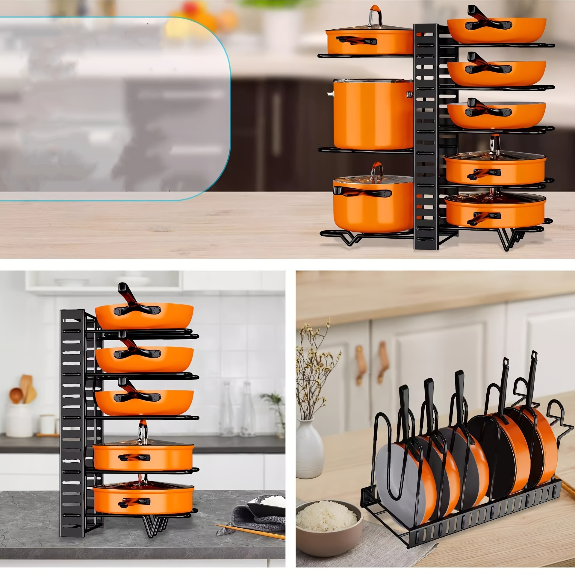 Estante para   de cocina de 8 niveles de doble cara - Ajustable y que ahorra espacio - Construcción de metal con acabado pintado - Adecuado para gabinetes y encimeras - Perfecto para organizar  , sartenes y tapas 0