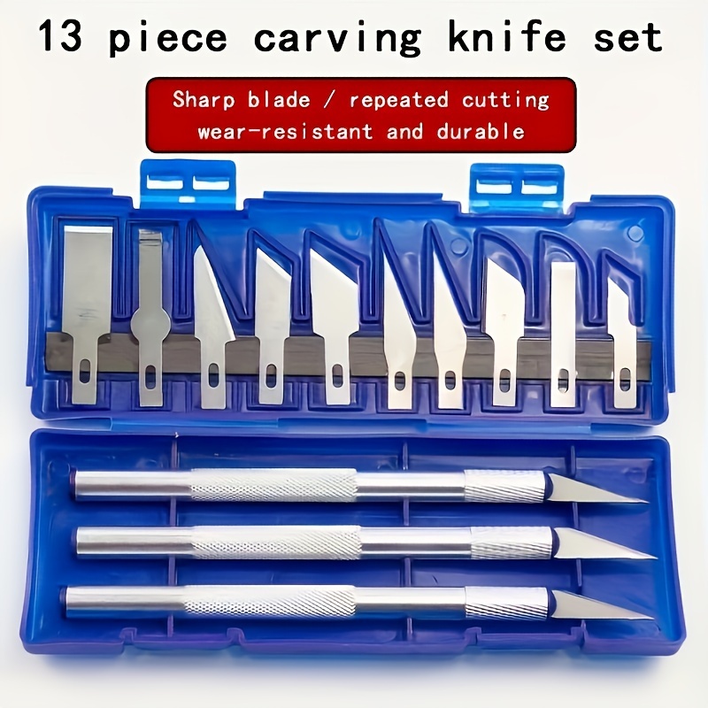 13pcs 정밀 조각 나이프 세트, 고무, 종이, diy 공예 및 일기 쓰기에 적합한 수동 공예 도구, 자석 스트립 저장 기능이 있는 전기 없이 사용할 수 있습니다