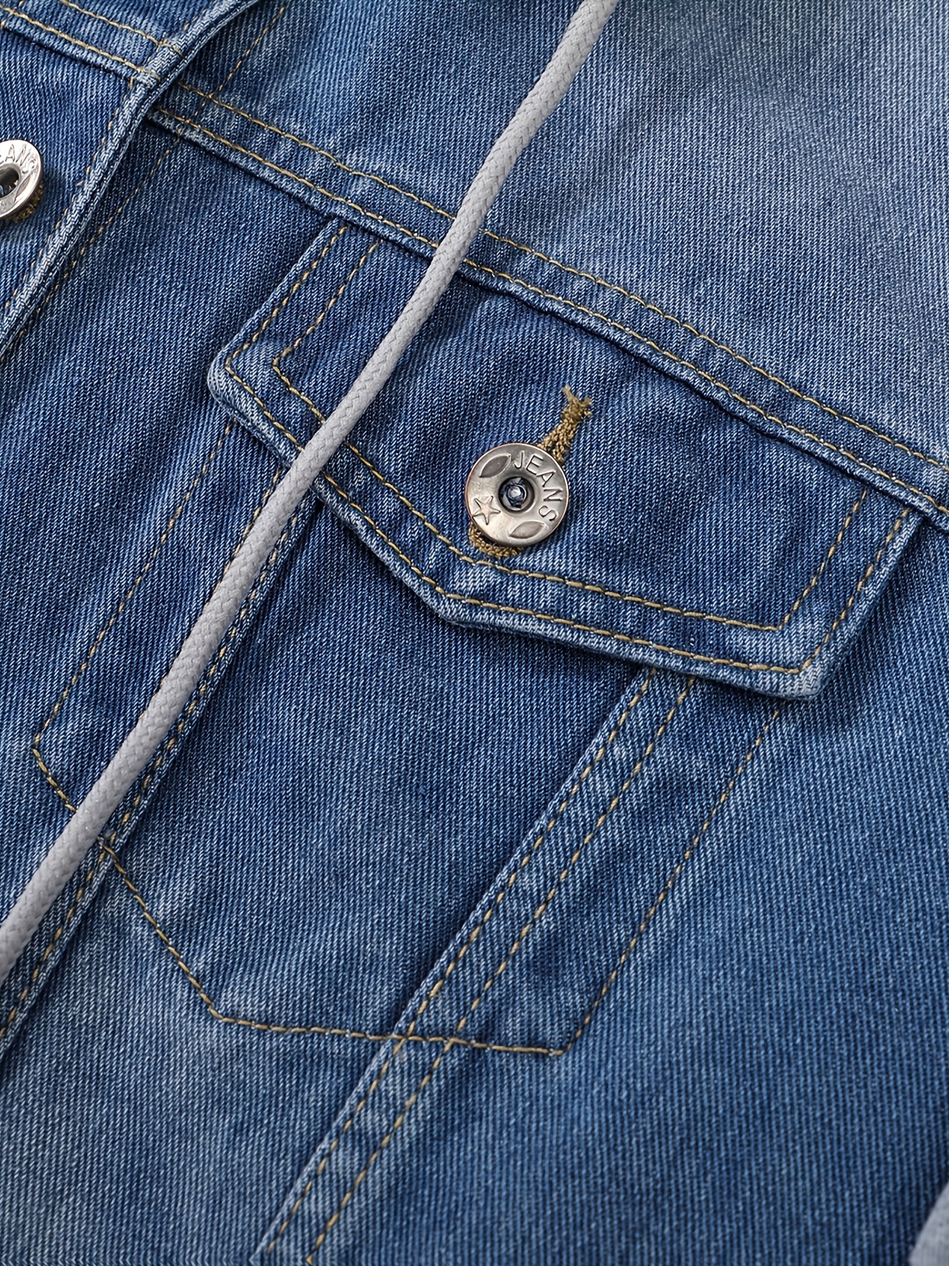 Veste en denim décontractée pour femme avec capuche amovible de couleur  manches longues, manches régulières printemps/automne, style de avec