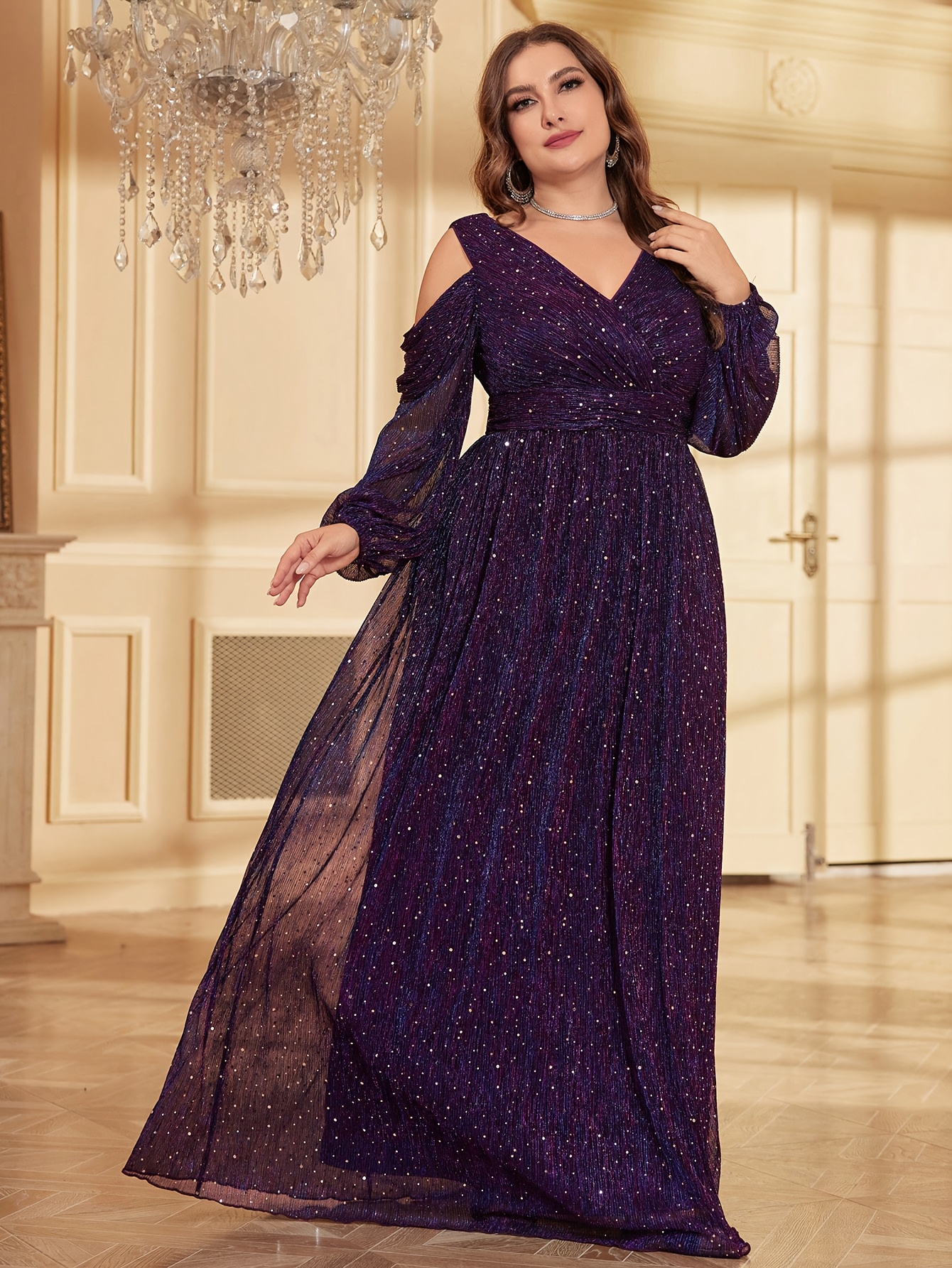 formal dress with sleeves plus size Final Sale Plus Size Gown with Layered Sleeves in Glitter Red Fabric – Chic  And Curvy