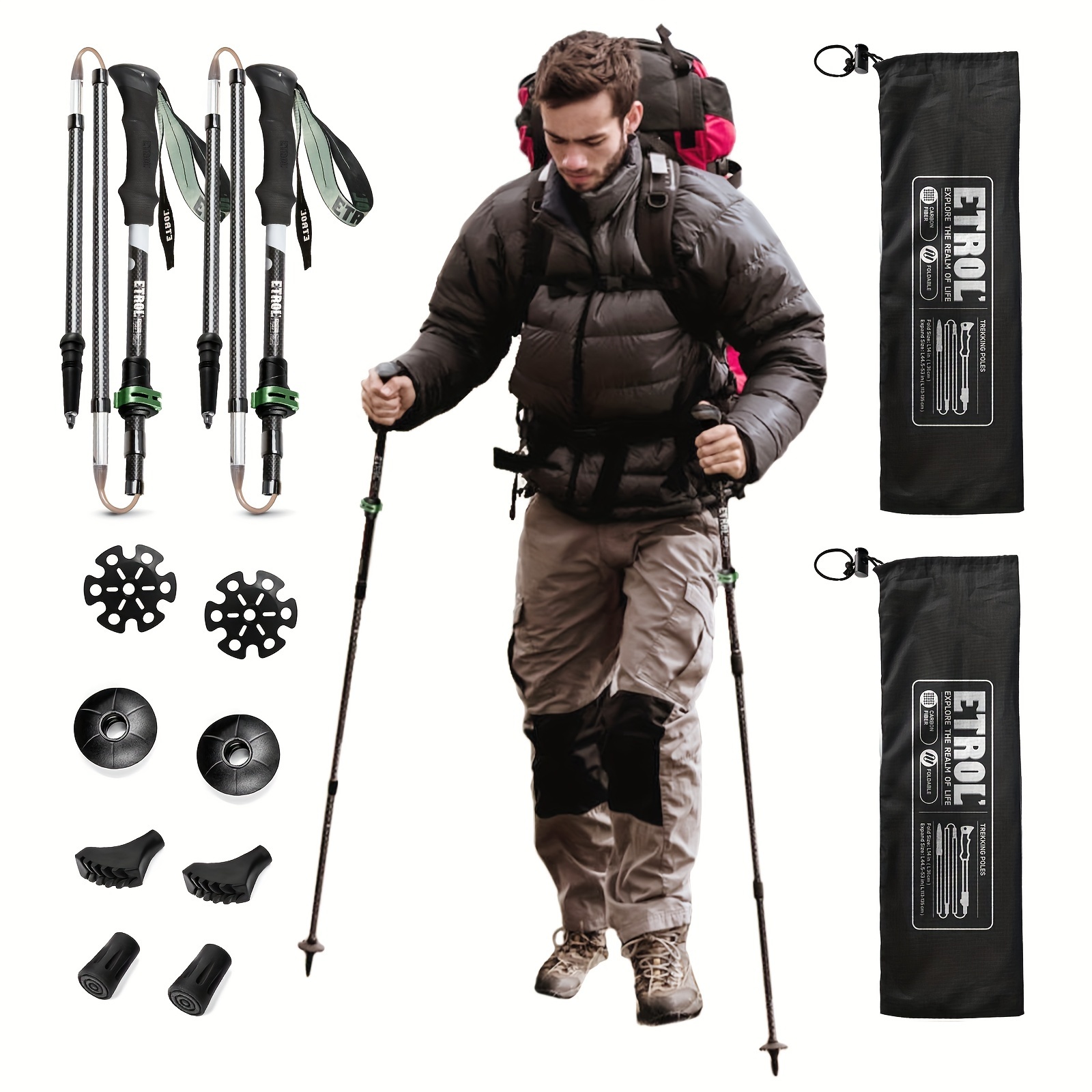 

Etrol Carbon Fiber Trekking Pole - Lightweight, Foldable, And Collapsible For Mountaineering And Backpacking