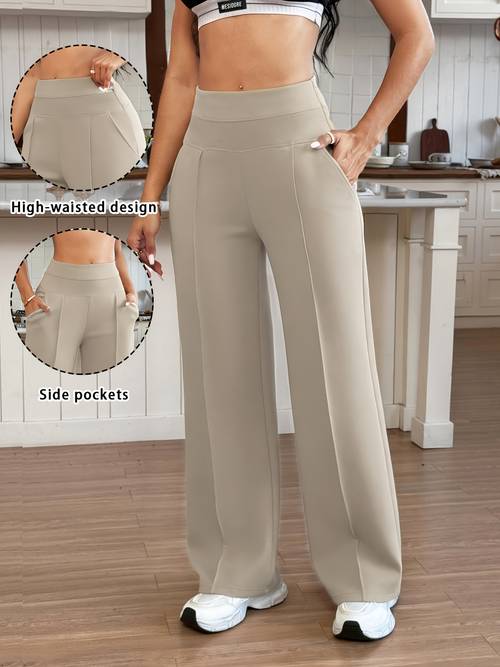 womens wide leg trousers with wide elastic waist full length pants loose fit high waisted casual workout pants suitable for spring autumn gym training solid color elastic comfortable long pants no