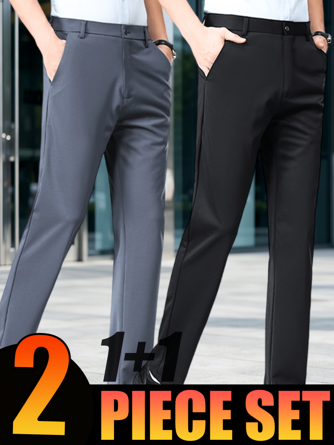 2-Pc *'* Solid Color Dress Pants, Wrinkle-Resistant Non-Iron Comfortable  Stretch Fabric, Multi-Pocket Button Dress Pants, Multiple Colors * * for  Office Work, Parties, Dating Formal Occasions
