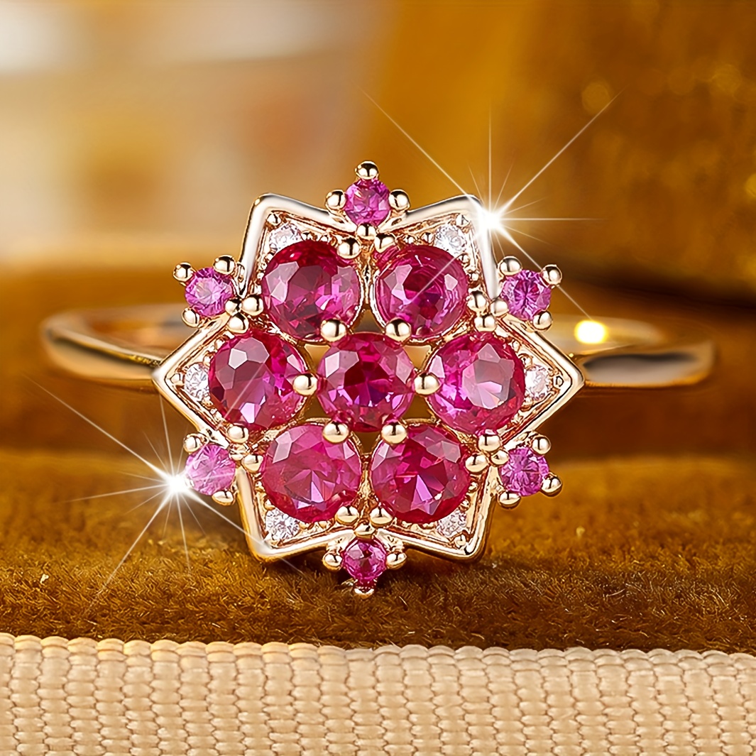 ANGOL Classic Red Synthetic Zirconia Ring, Luxurious Gift