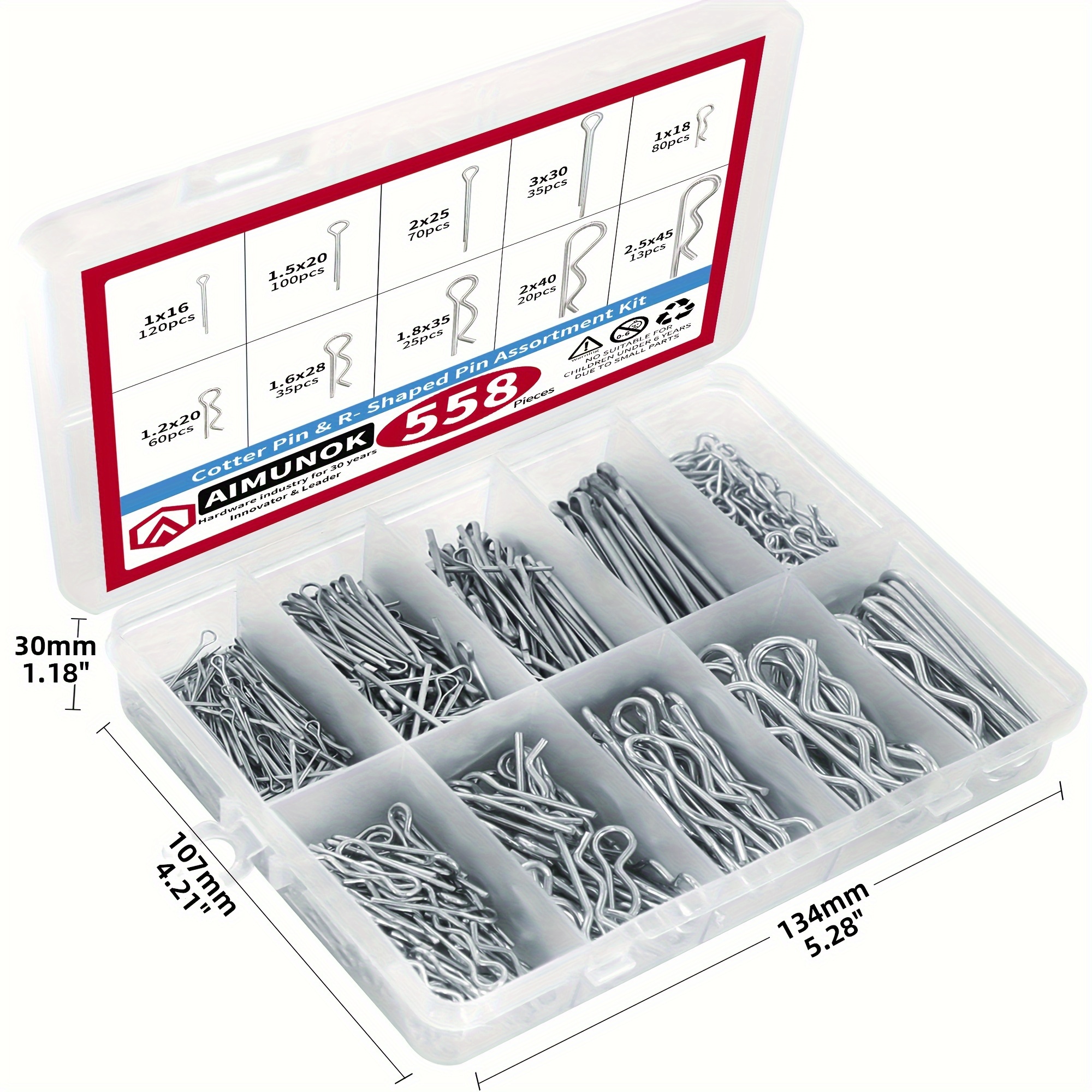 Image of Assortment Kit Of 558 Cotter Pins, Featuring Plated Hair Pin Hitch Clips, In Sizes For Home Or Automotive Use